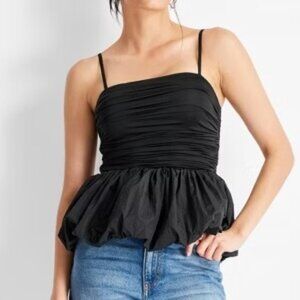 Future Collective Square Neck Jersey Ruched Bubble Tank Top NWT Black